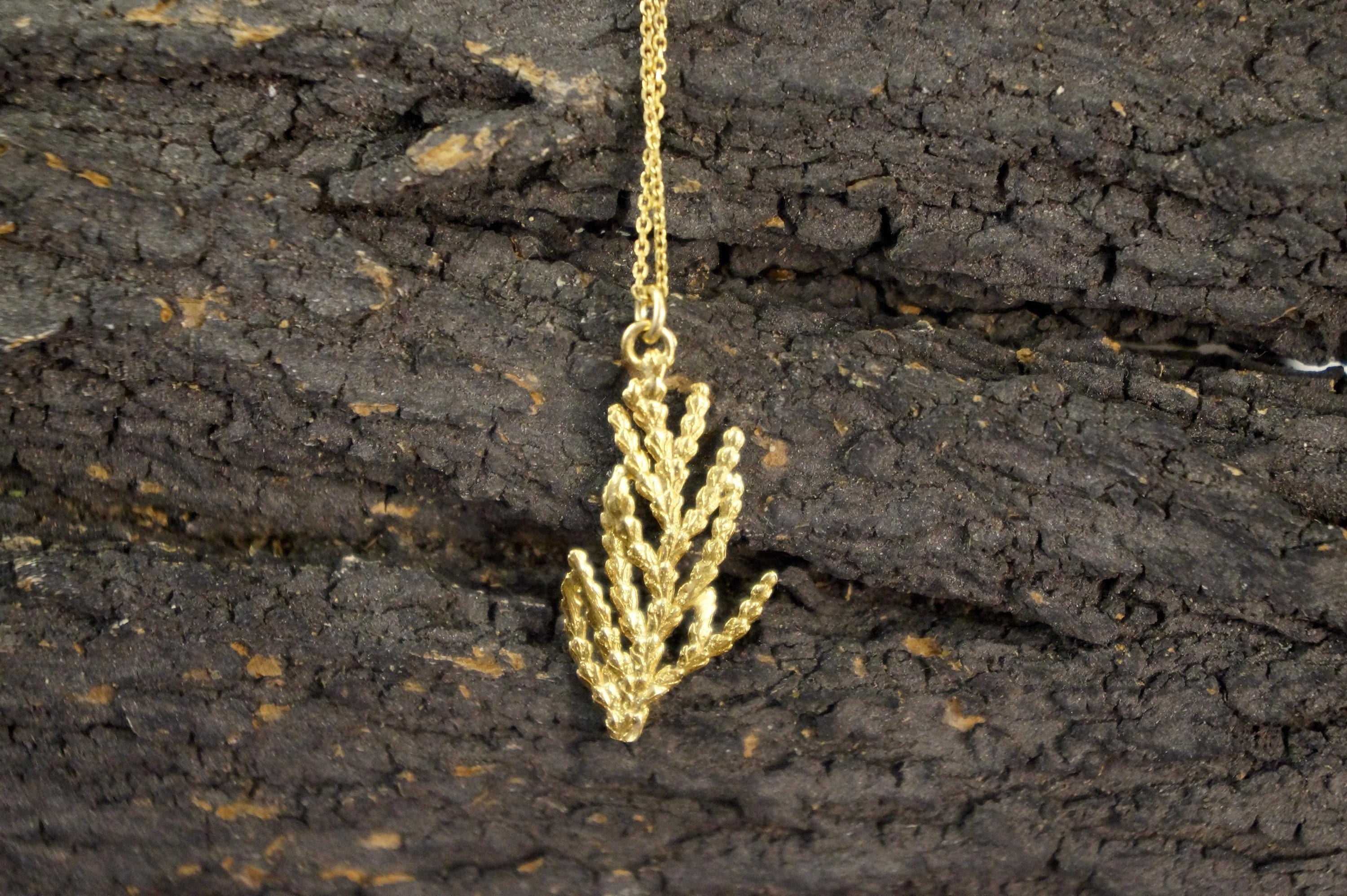 Cypress Leaf Necklace: Dainty Gold Plated on Sterling Silver - Nature Inspired