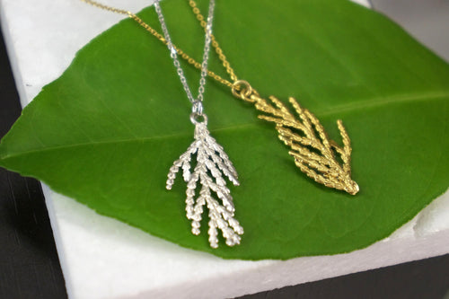Cypress Leaf Necklace: Dainty Gold Plated on Sterling Silver - Nature Inspired
