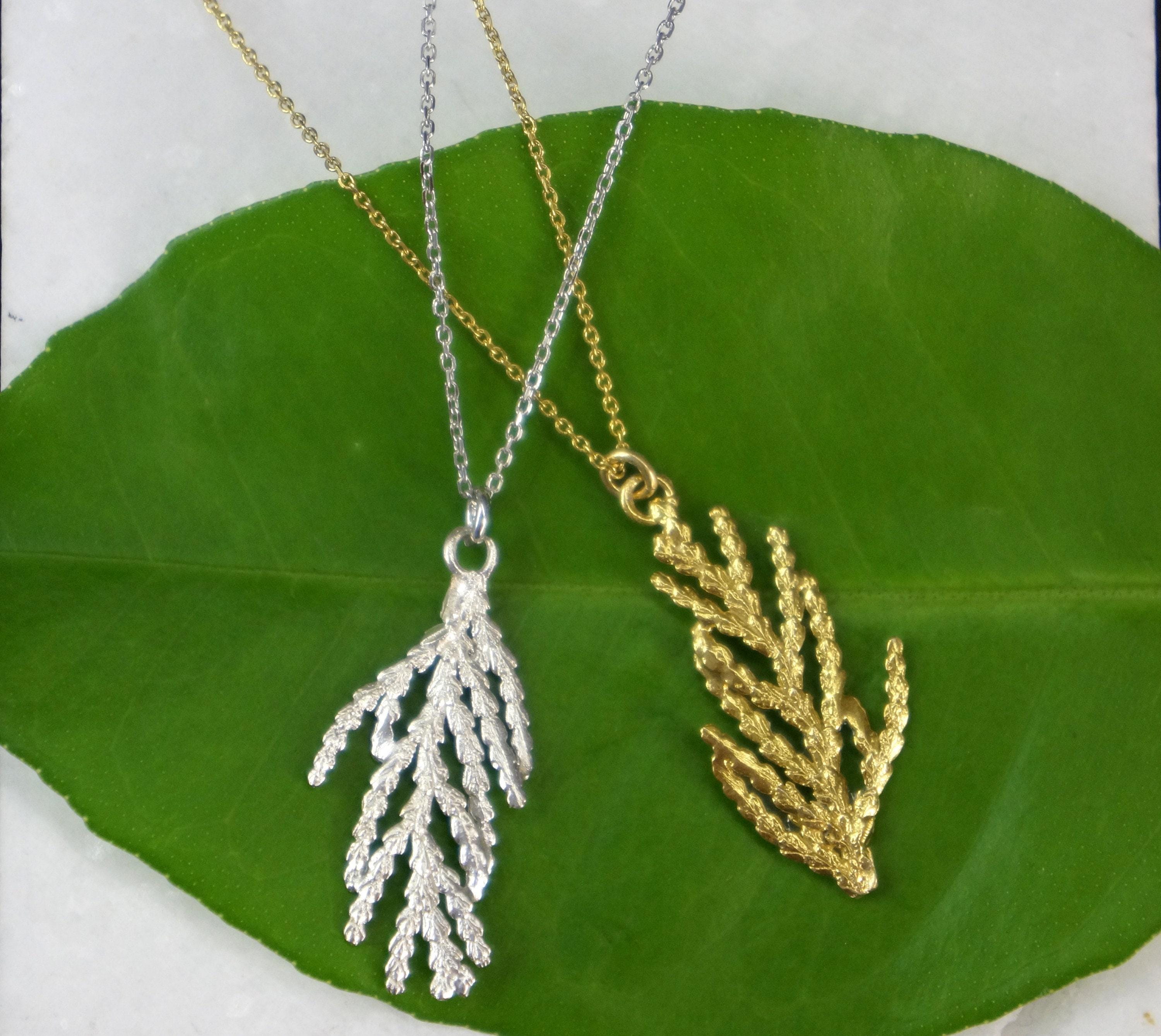 Cypress Leaf Necklace: Dainty Gold Plated on Sterling Silver - Nature Inspired